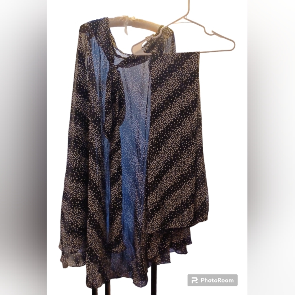 Black/ White dots chiffon skirt with large scarf